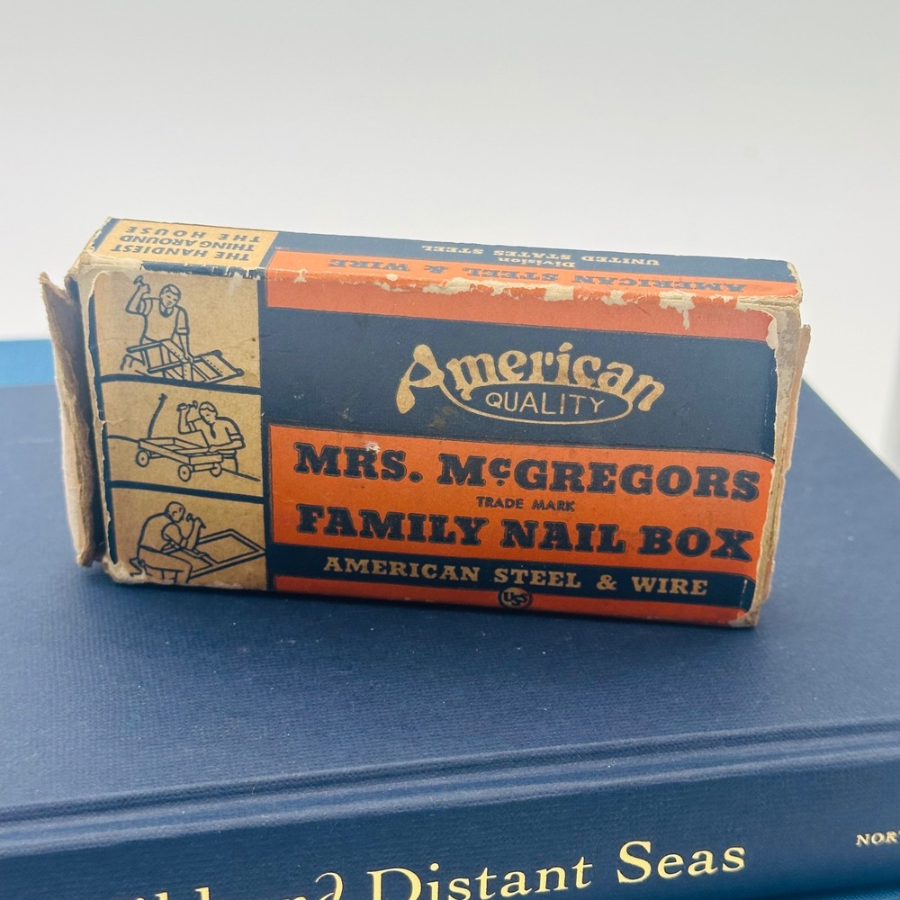 American Steel & Wire Mrs McGregors Family Nail Box Vintage USS Industrial Decor